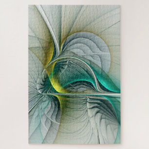 Fractal Evolution, Golden Turquoise Abstract Art Jigsaw Puzzle