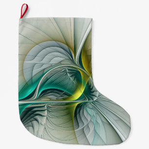 Fractal Evolution, Golden Turquoise Abstract Art Large Christmas Stocking