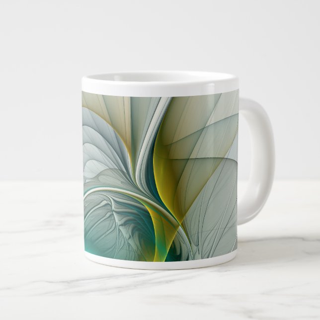 Fractal Evolution, Golden Turquoise Abstract Art Large Coffee Mug (Front Right)