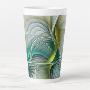 Fractal Evolution, Golden Turquoise Abstract Art Latte Mug