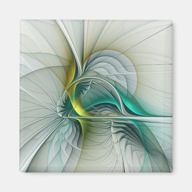 Fractal Evolution, Golden Turquoise Abstract Art Magnet (Front)