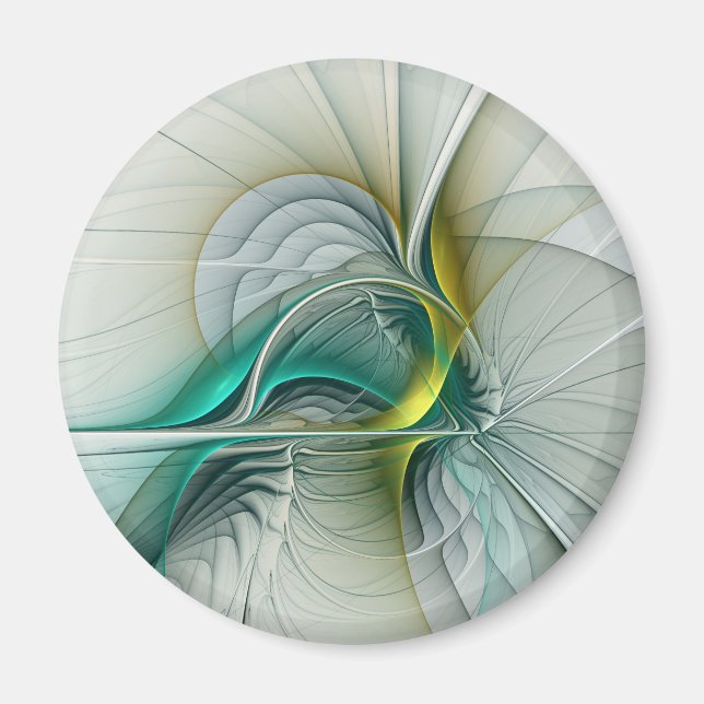 Fractal Evolution, Golden Turquoise Abstract Art Magnet (Front)