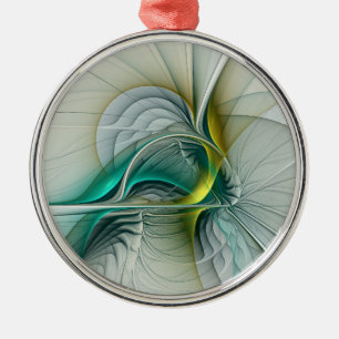 Fractal Evolution, Golden Turquoise Abstract Art Metal Ornament