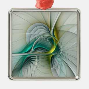 Fractal Evolution, Golden Turquoise Abstract Art Metal Ornament