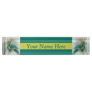 Fractal Evolution, Golden Turquoise Abstract Art Nameplate