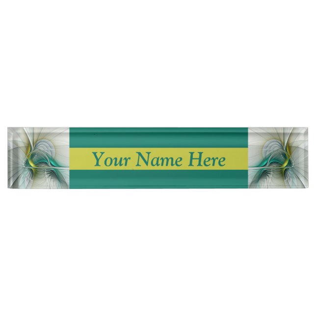 Fractal Evolution, Golden Turquoise Abstract Art Nameplate (Front)