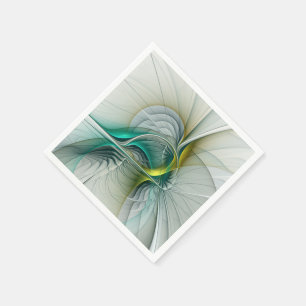 Fractal Evolution, Golden Turquoise Abstract Art Napkin