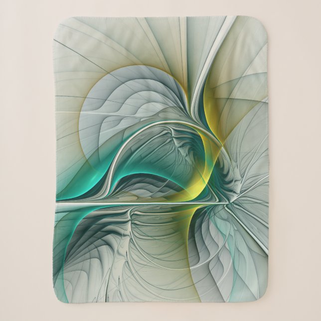 Fractal Evolution, Golden Turquoise Abstract Art Sherpa Blanket (Front)