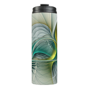 Fractal Evolution, Golden Turquoise Abstract Art Thermal Tumbler