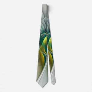 Fractal Evolution, Golden Turquoise Abstract Art Tie