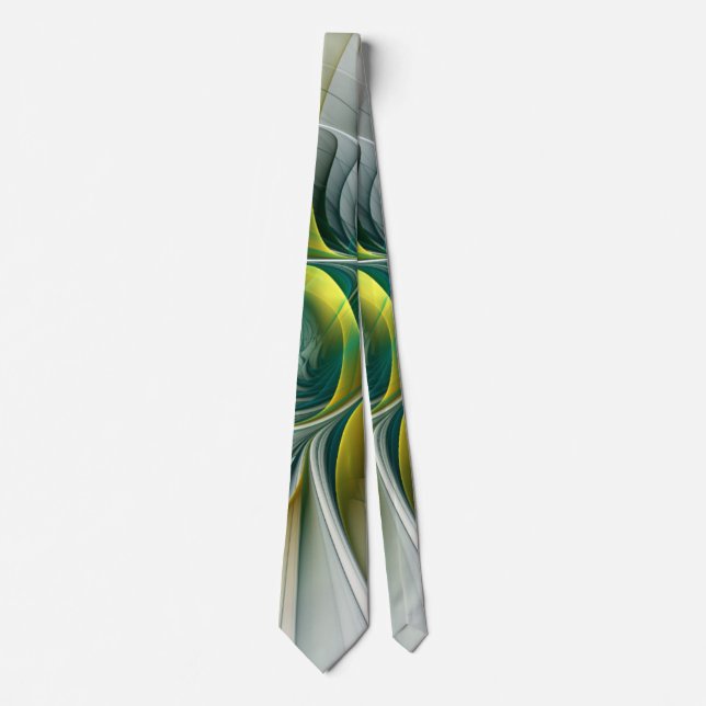Fractal Evolution, Golden Turquoise Abstract Art Tie (Front)