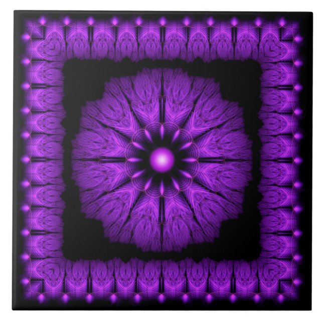 Fractal fairy blue framed ornament ceramic tile (Front)