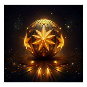 Fractal Fantasy Bronze Sphere Gold Stars Poster