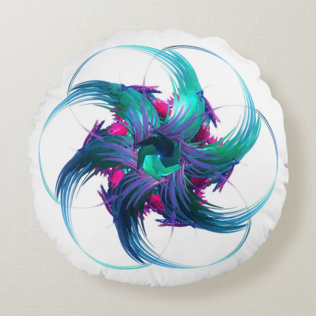 Fractal Fantasy Swirls Round Pillow (Front)