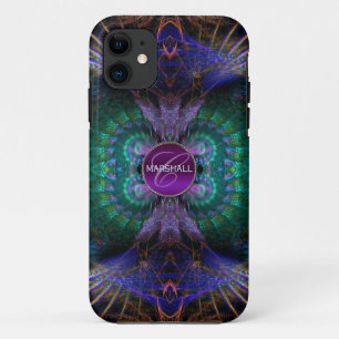 Fractal Feathers Monogram Custom Name iPhone 11 Case