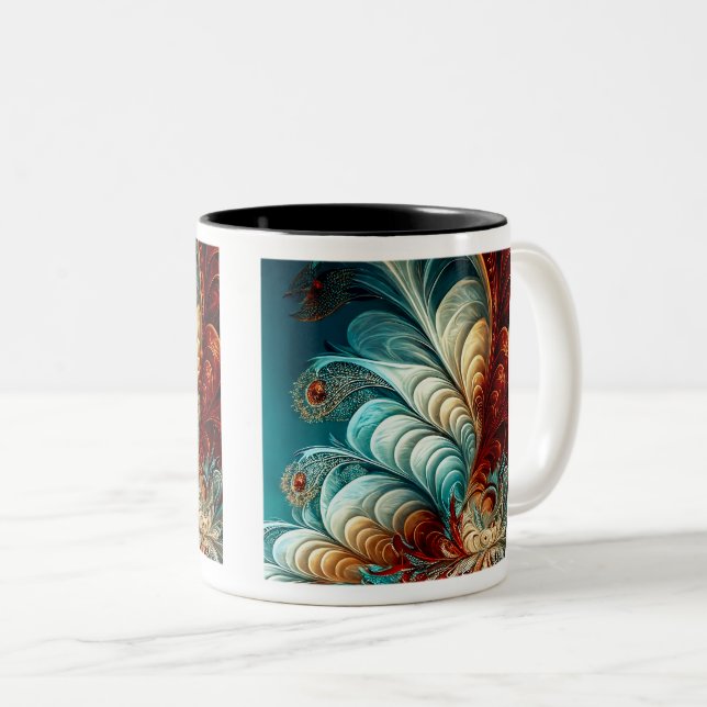 Fractal Feathers Two-Tone Mug, 11 oz  Coffee Mug (Front Right)