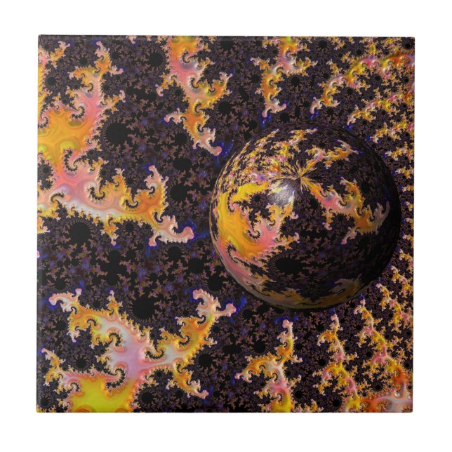 Fractal Firestorm Sphere Ceramic Tile (Front)