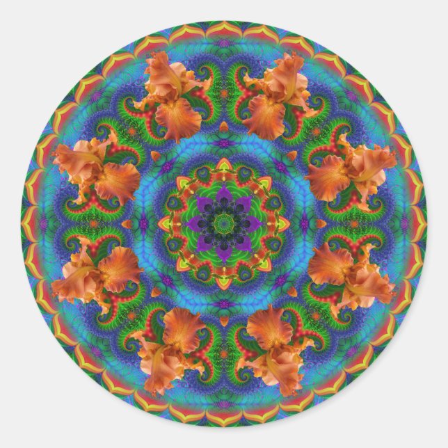 Fractal Floral Mandala Classic Round Sticker (Front)