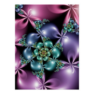Fractal Flower Abstract Luminous Floral Design Poster