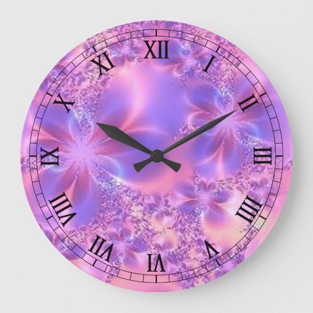 Fractal Flower Round Roman Numerals Clock (Front)