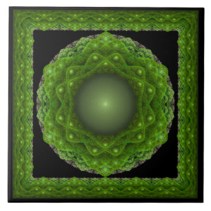 Fractal framed green ornament ceramic tile