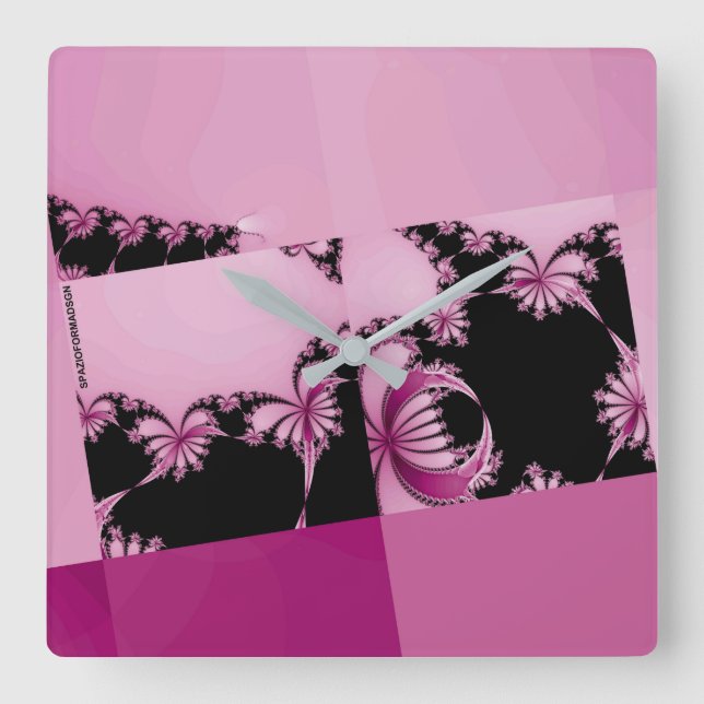 Fractal Garden pink Square Wall Clock (Front)