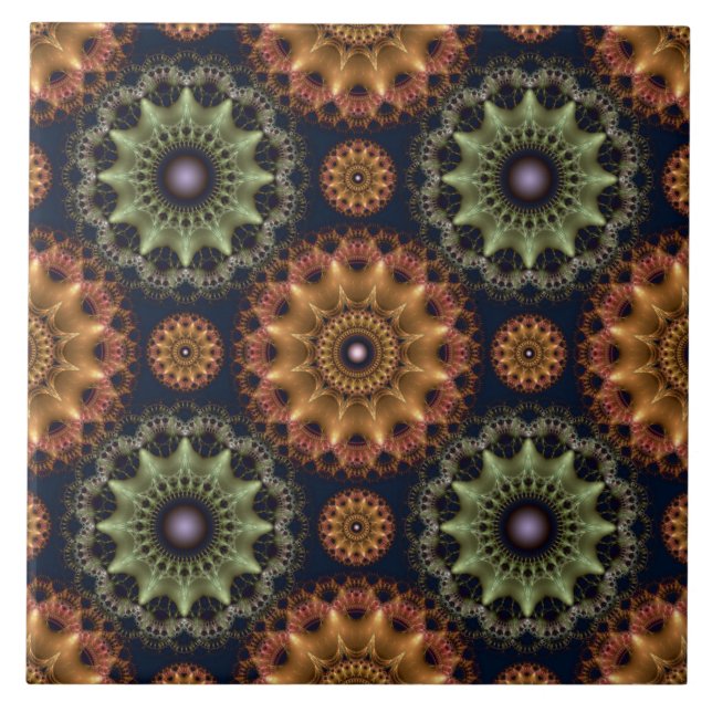 Fractal glossy frilly star pattern ceramic tile (Front)