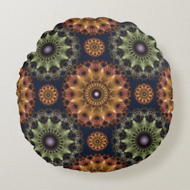 Fractal glossy frilly star pattern round cushion (Front)