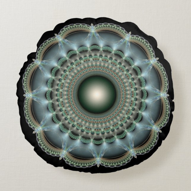 Fractal glossy mandala round cushion (Front)