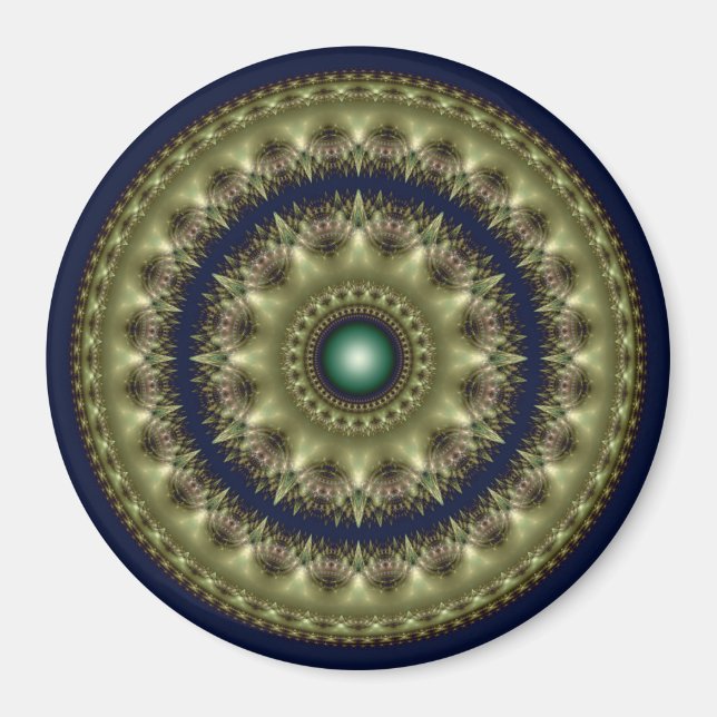 Fractal glowing round kaleidoscopic pattern magnet (Front)