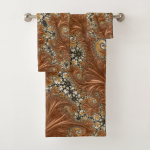 Fractal gold bronze dark star bath towel set