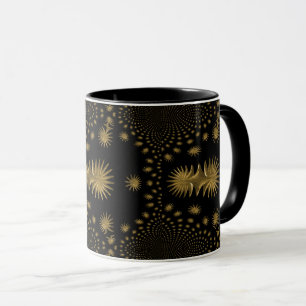 fractal golden stars,black background mug