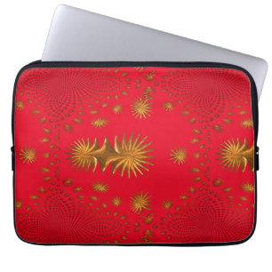 fractal golden stars,red  background laptop sleeve