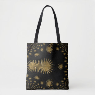 Fractal golden stars tote bag