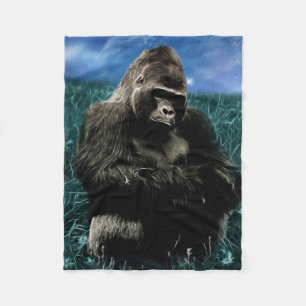 Fractal Gorilla in the meadow Fleece Blanket