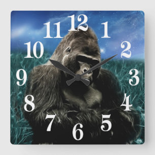 Fractal Gorilla in the meadow Square Wall Clock