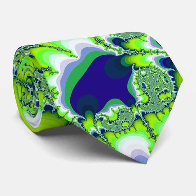 Fractal Green and Blue Tie (Rolled)