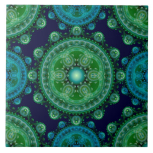 Fractal green blue oriental pattern ceramic tile