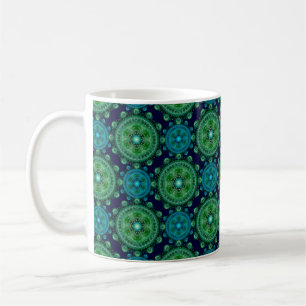 Fractal green blue oriental pattern coffee mug