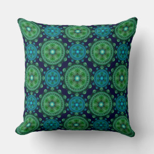 Fractal green blue oriental pattern cushion
