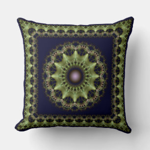 Fractal green brilliant framed mandala cushion