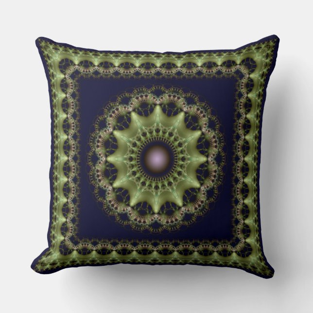 Fractal green brilliant framed mandala cushion (Front)