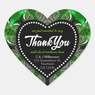 Fractal Green Forest Peacock Thank You Heart Sticker