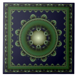 Fractal green framed decoration ceramic tile