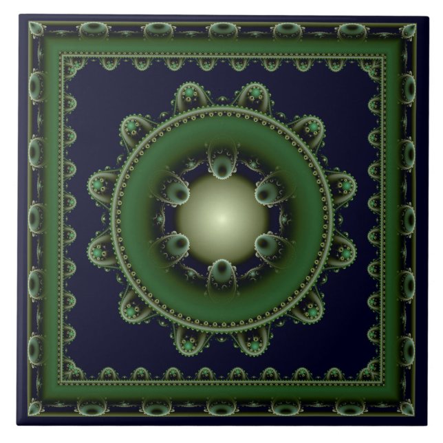 Fractal green framed decoration ceramic tile (Front)