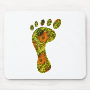 Fractal Green Palm Leaf Bare Footprint Mouse Pad