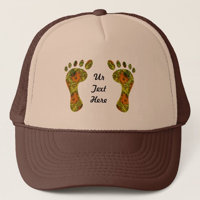 Fractal Green Palm Leaf Bare Footprint Trucker Hat (Front)
