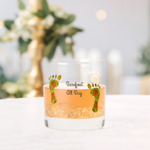 Fractal Green Palm Leaf Bare Footprint Whiskey Glass
