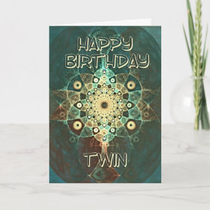 Fractal grunge birthday card for a twin
