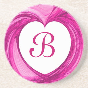 Fractal Heart Series-2---Wht & Pink coaster